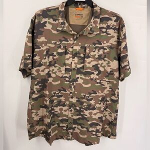 Magellan Shirt Mens 2XL Brown Green Hunt Gear Vented Camouflage Button Up SS